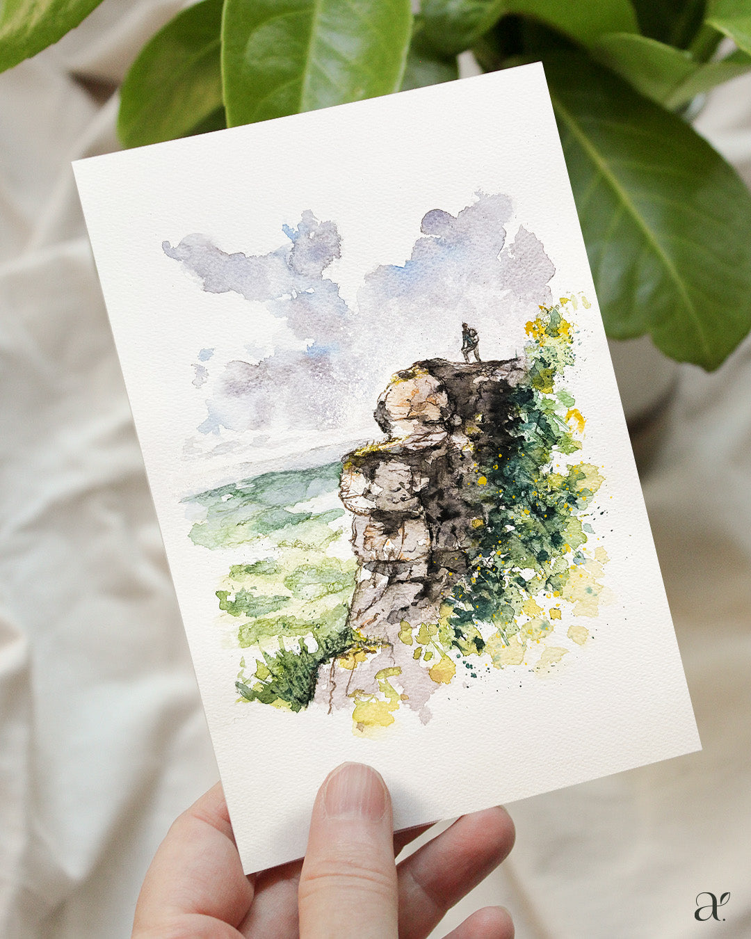 Hoch oben auf dem Felsen – Aquarellskizze