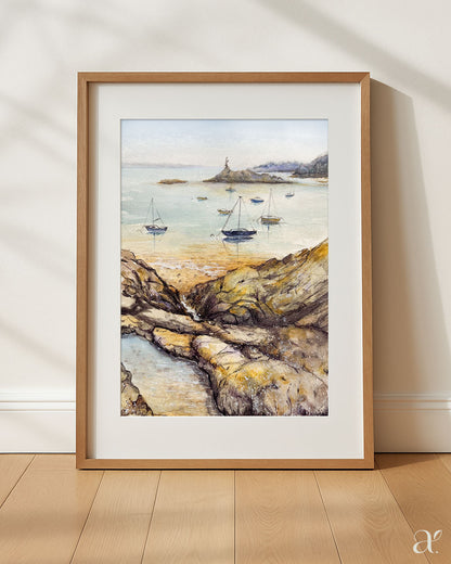 Aquarellskizze – Felsen und Boote